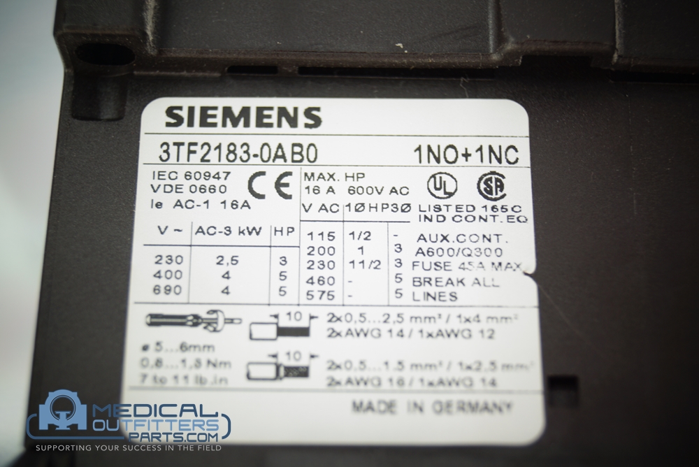 Siemens Sirius Contactor 16A, 600VAC, 3 Pole, PN 3TF2183-0AB0