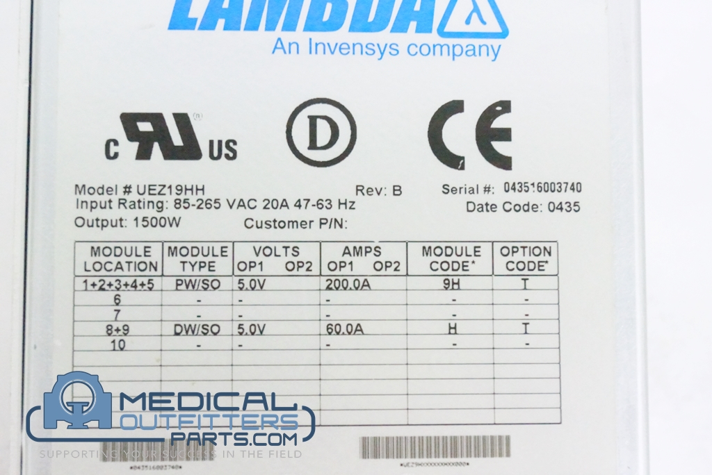 Siemens PET/CT 1500W Power Supply, PN UEZ19HH