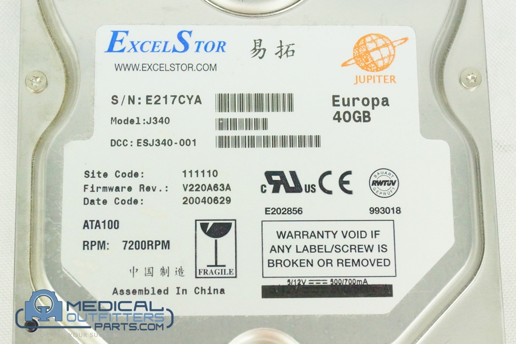 Esaote MRI E-Scan HDD 40GB, 7200 RPM, ATA 100, PN ESJ340-001, J340