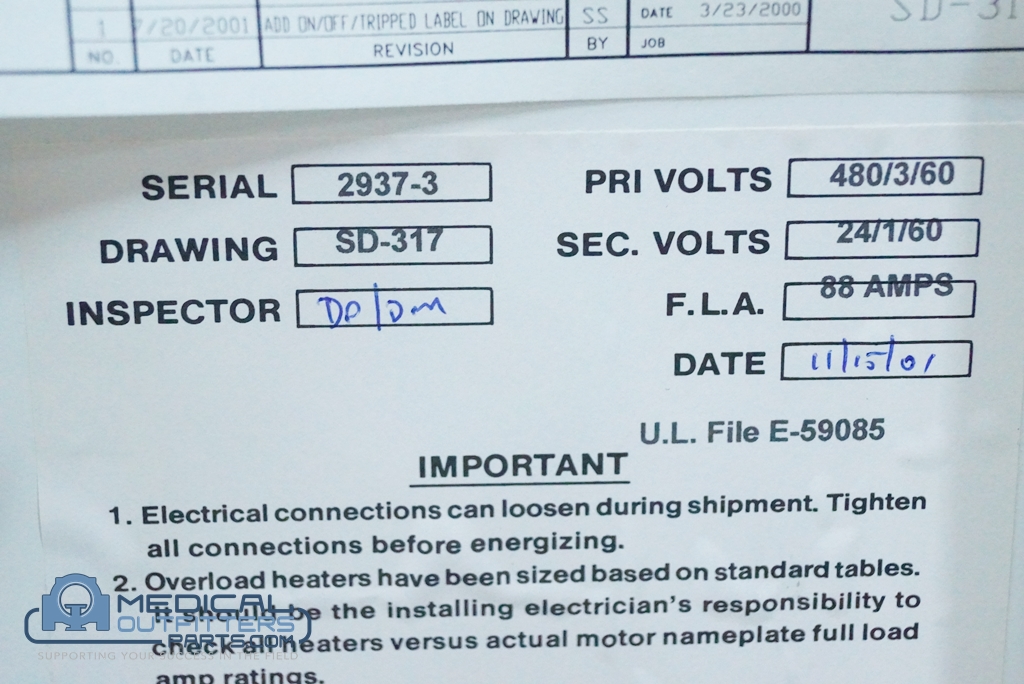 GE X-Ray Disconnect Panel 110 Amps, PN R4502JD