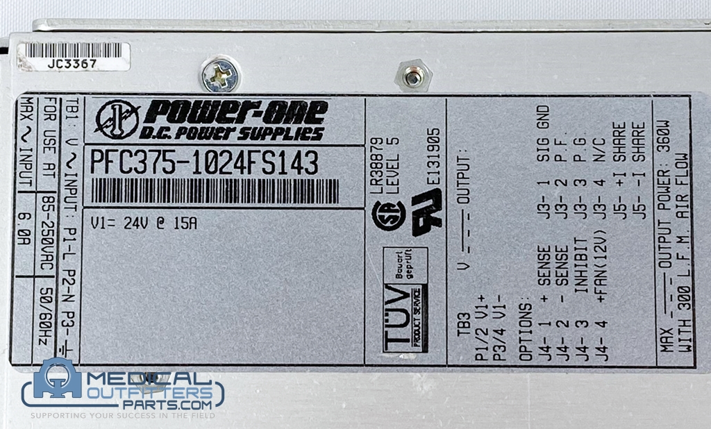 Power One DC Power Supply 24V, 15A, PN PFC375-1024FS143