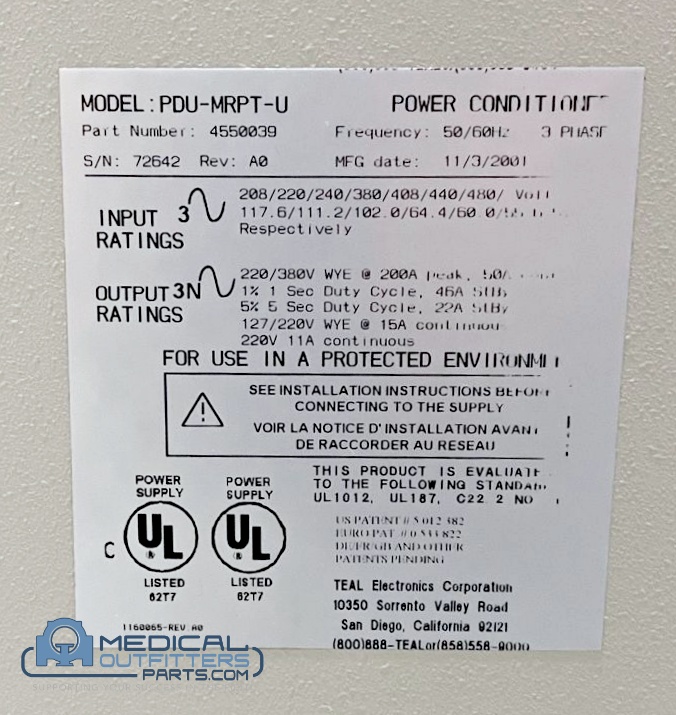 Philips MRI PDU-MRPT-u, 50/60Hz, 480V, PN 4550039