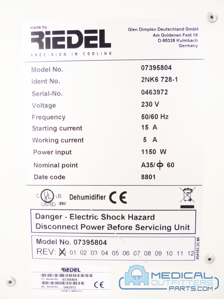 Siemens CT Sensation Dehumidifier, PN 7395804, 07395804