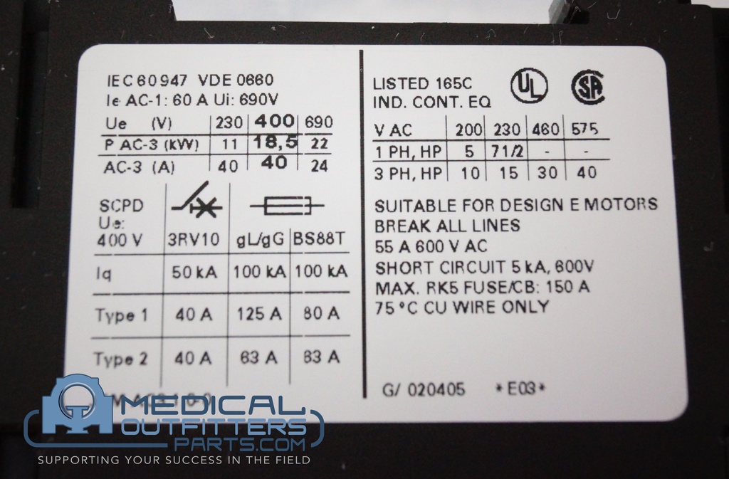 Siemens Sirius 3-Phase IEC Rated Contactor, 15 HP at 230V  and 30 HP at 460V, PN 3RT1035-1B..0 K4