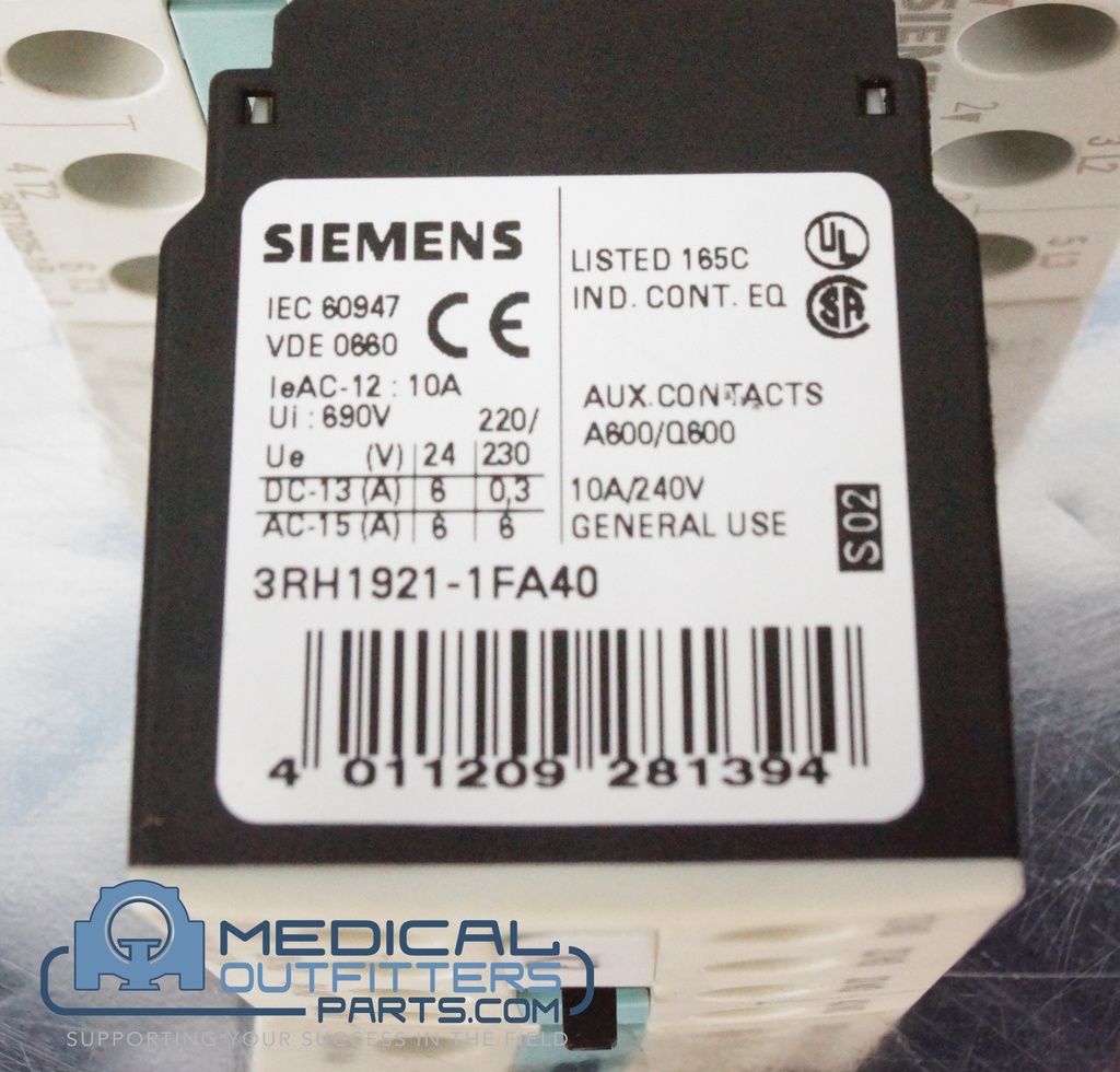 Siemens Sirius 3-Phase IEC Rated Contactor, 5 HP at 230V  and 10 HP at 460V, (include 3RH1921-1FA40 - Auxiliary Contact Block), PN 3RT1025-1B..0