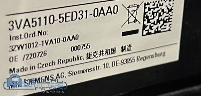 Siemens MRI Sola Circuit Breaker, PN 3VA5110-5ED31-0AA0