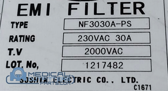 Toshiba CT Aquilion Emi Filter, PN NF3030A-PS