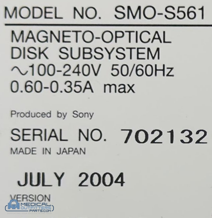 Sony Magneto-Optical Disk Subsystem Drive - SCSI - External, PN SMO-561