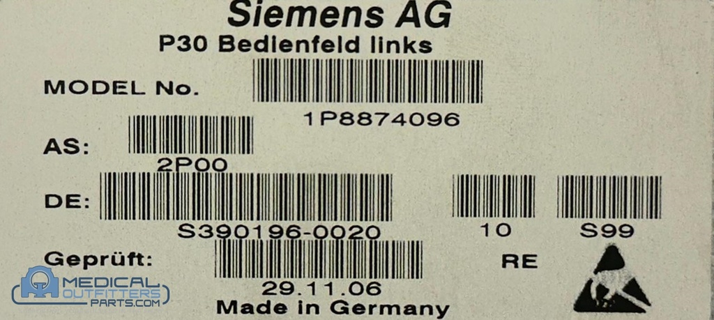 Siemens CT Sensation Control Panel Left Facelift, PN 8874096