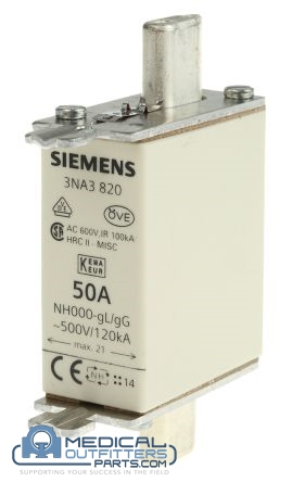 [7757891, 3NA3820] Siemens Polydoros SX 65/80 NH Fuse 50A, 500V, Car.gG, BG000, PN 7757891
