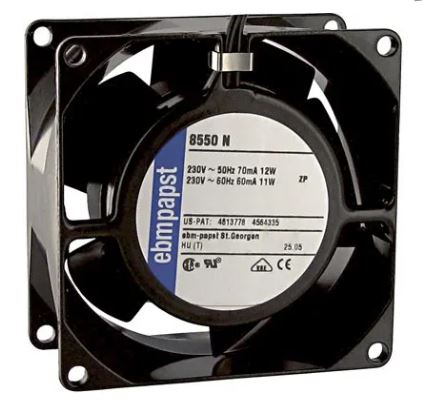 [8550N] Ebmpapst AC Fan, 230V, 80x80x38mm, 29.4CFM, 12W, 30dBA, 2700RPM, Wire Leads, PN 8550N