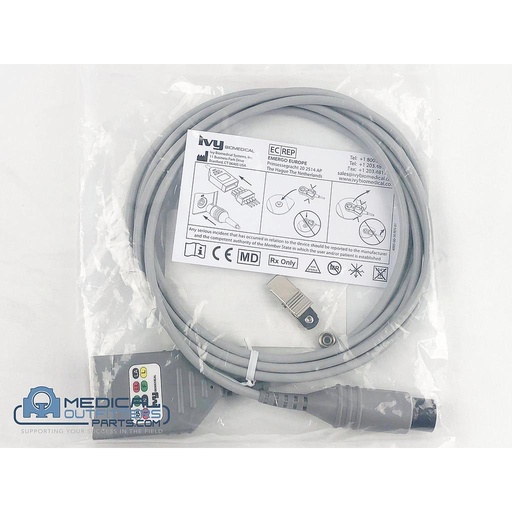 [590478] Ivy Biomedical 7000 Series ECG Patient Cable, LN, 4 LEAD, AHA, 10', PN 590478